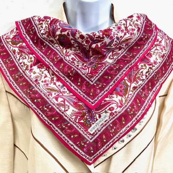 New Sticker on Yvest Saint Laurent Mini Scarf handker19" otton,burgendy red (94 - Picture 1 of 5